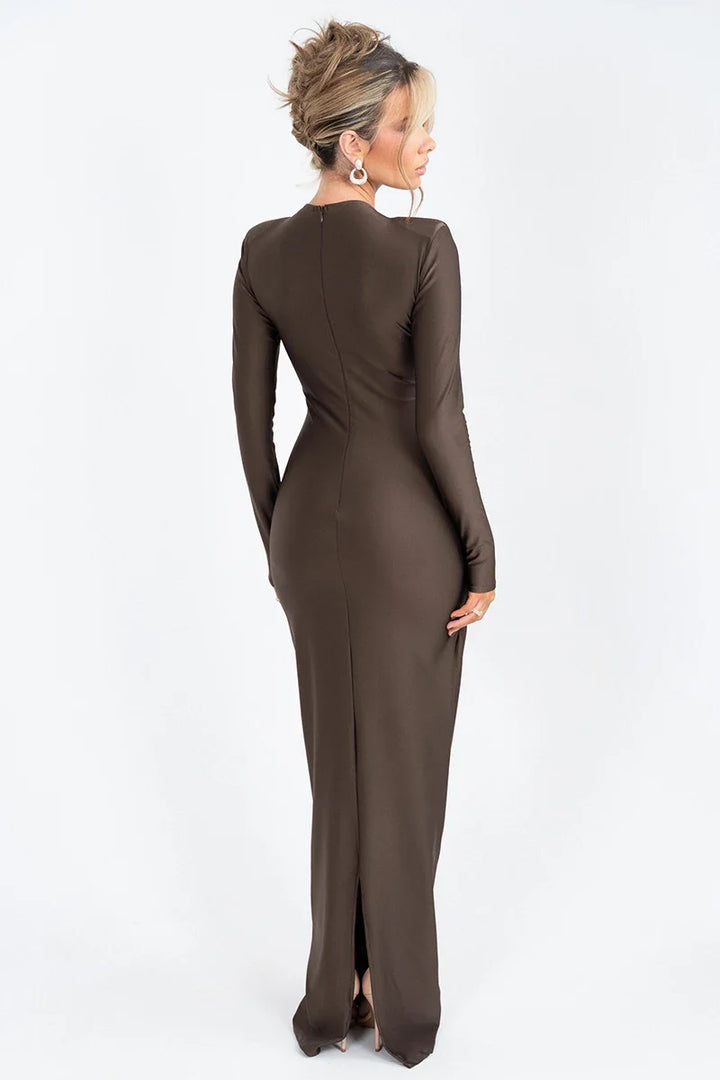 Shaping Fabric Maxi Dress with Ruched Decoration and Rhinestone Buckles - Sadie