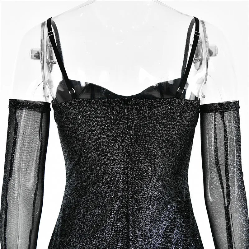 Sequin mini dress with ruffle design and matching gloves - Brooke