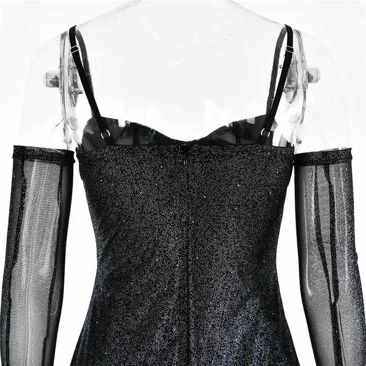 Sequin mini dress with ruffle design and matching gloves - Brooke