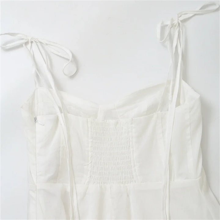 Ruffled Maxi Dress with A-Line Cut and Tie Straps - Allie