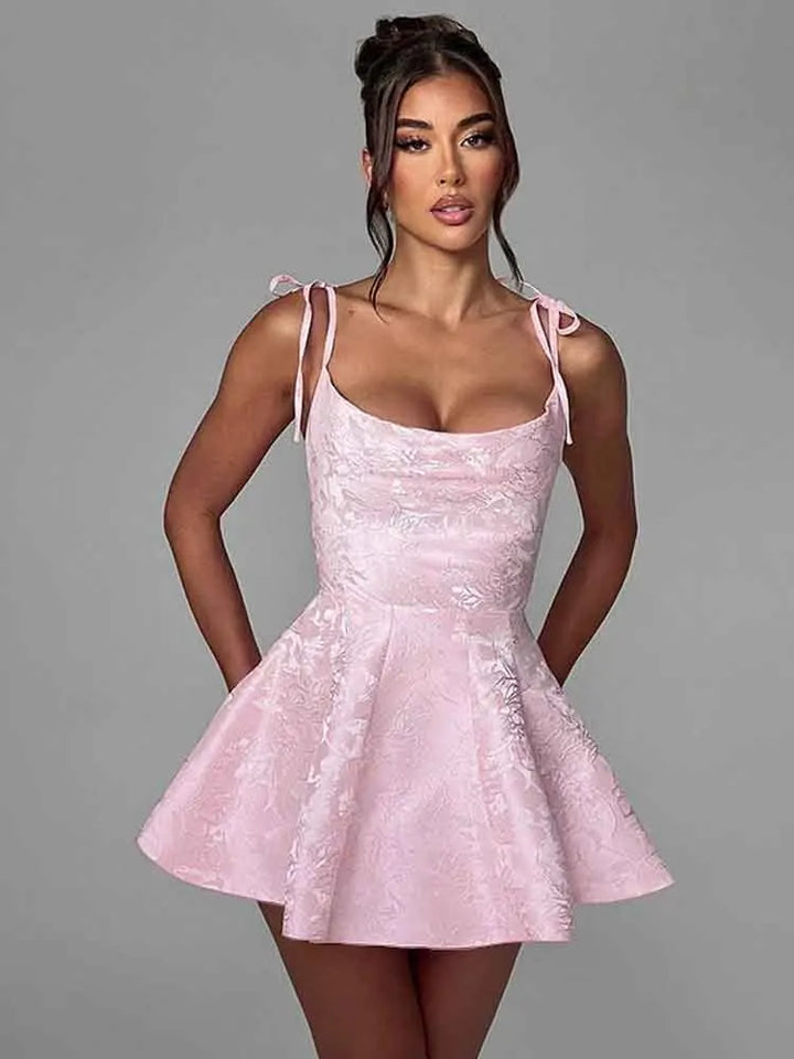 A-line mini dress with tie straps and floral embroidery detail - Marisol