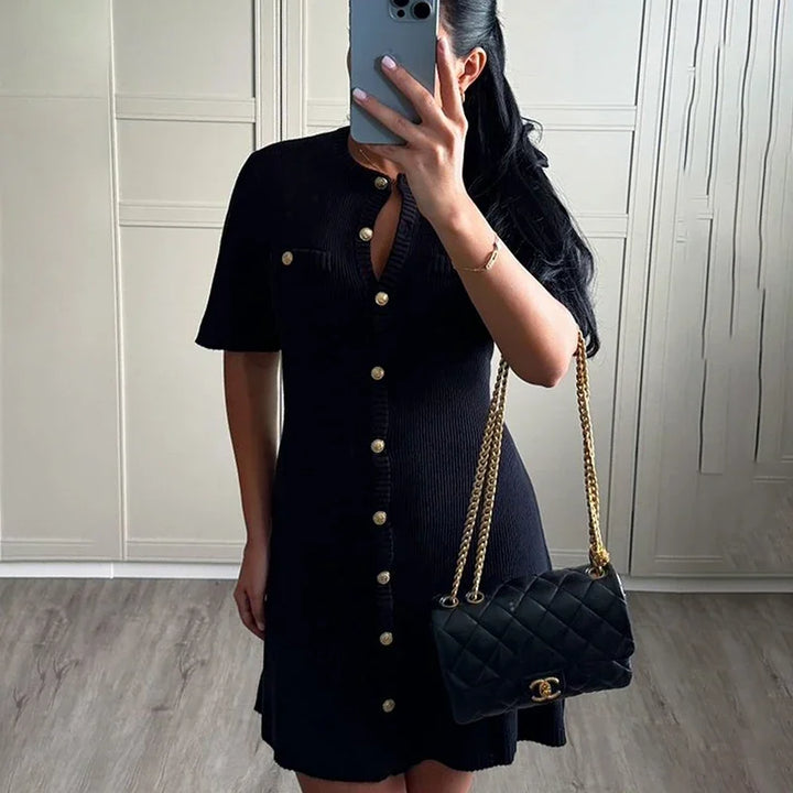 Knitted Mini Dress with Button Embellishment - Mary