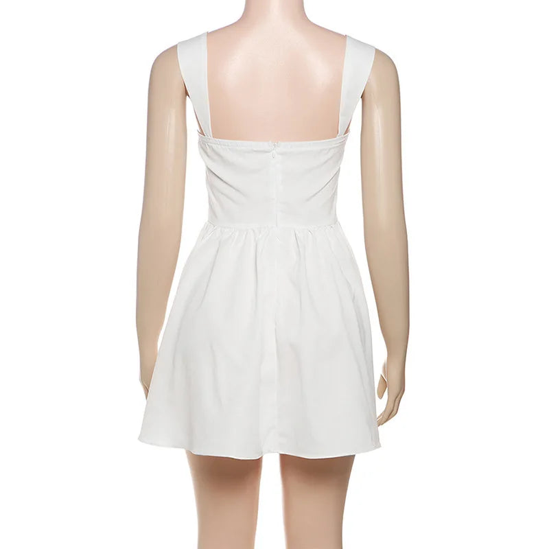 White mini dress in A-line cut with rustic design - AYLIN