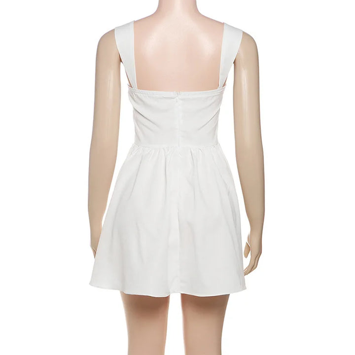 White mini dress in A-line cut with rustic design - AYLIN