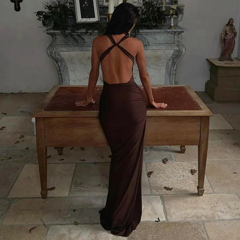 Maxi Open Back Dress with Buckle Detail on Straps - Grace