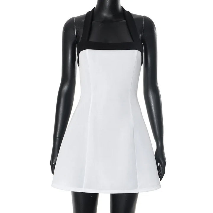 Elegant mini dress with neck tie and open back - Anna El