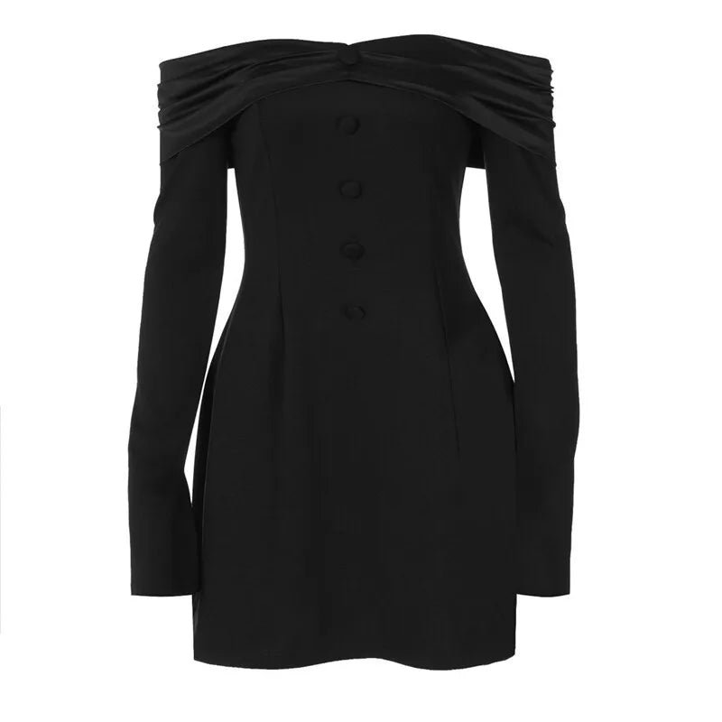 Mini A-line dress with off-shoulder and button decoration - Milian