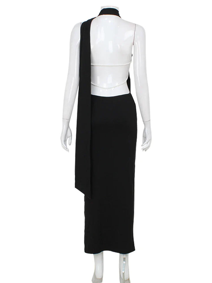 Maxi Dress with Chain Detail on Back and Neck Tie - Annalise