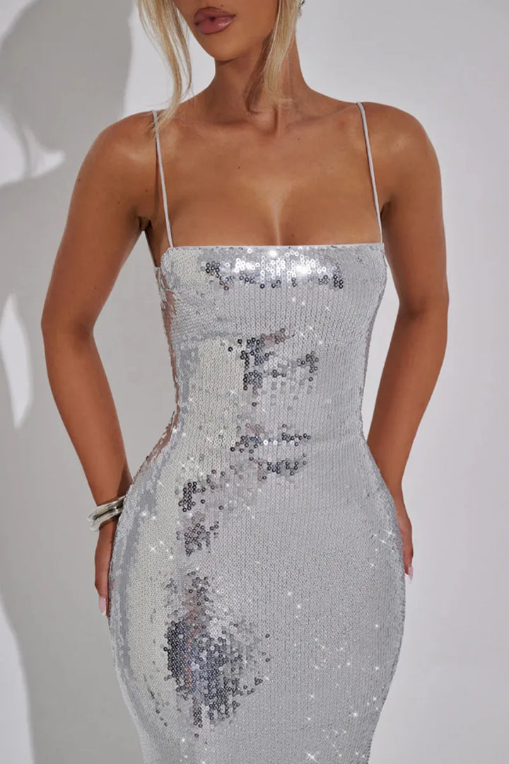 Sparkling Sequin Maxi Dress with Back Ties - Josie