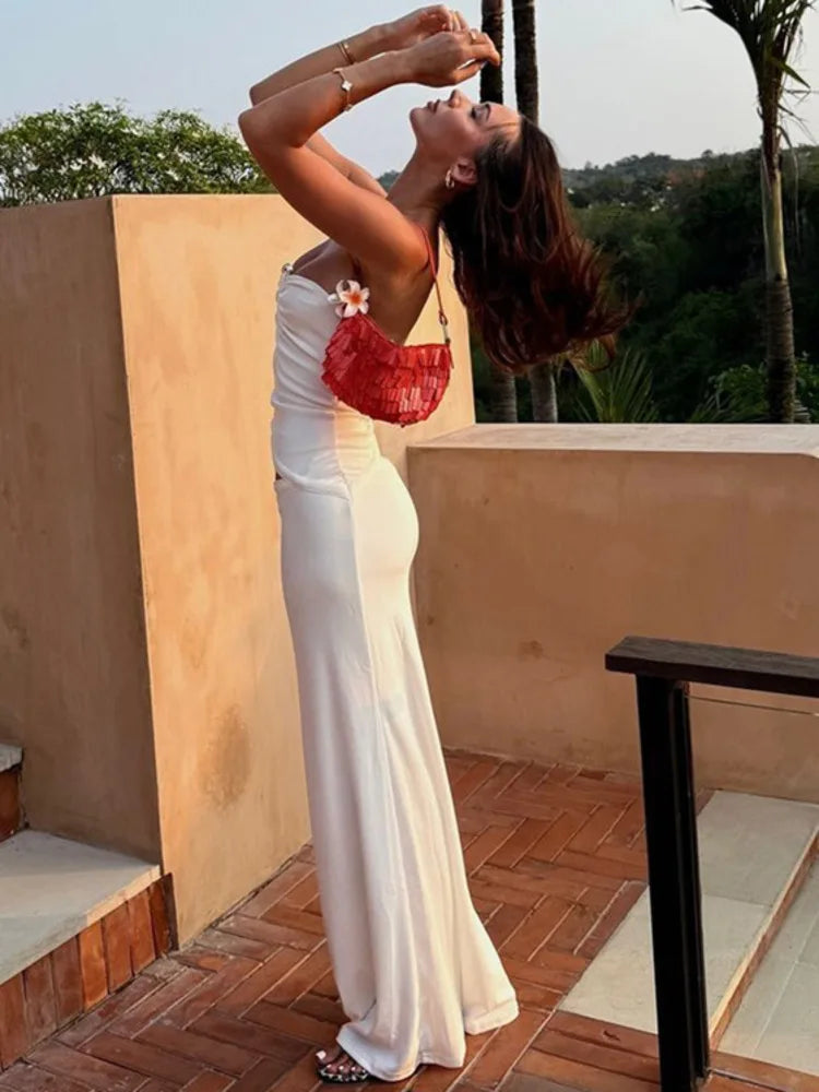 Maxi strapless dress with cut style and buckle detail - Tai