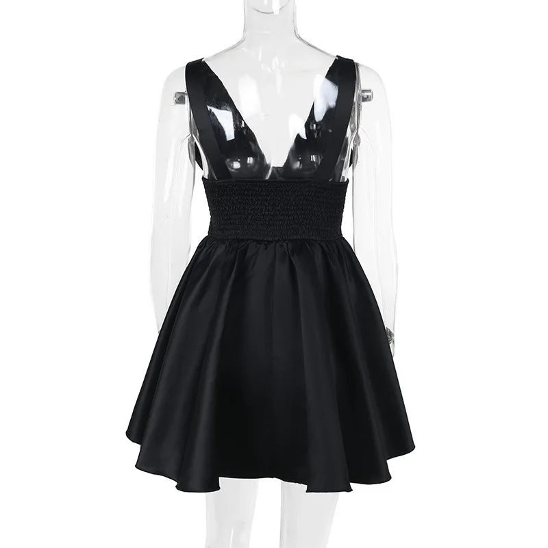 Fitted satin mini dress with waist detail in A-line shape - Dulce