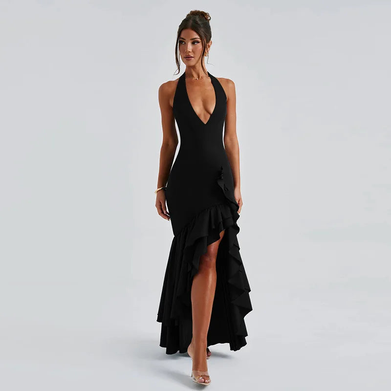 Maxi Dress with Ruffle and Open Back - Rosalina
