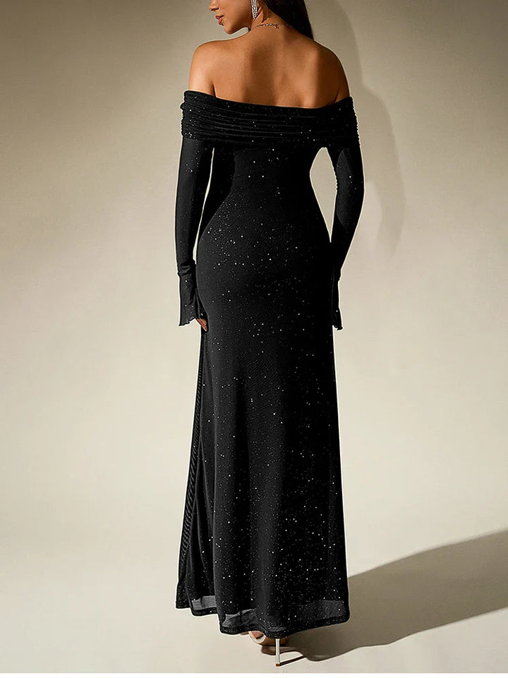 Sequin maxi dress with off-shoulder design and bell sleeves - Margarita
