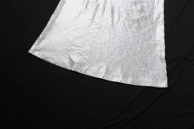 Maxi Dress with Collar, Open Back, and Sparkling Square Design - Casey