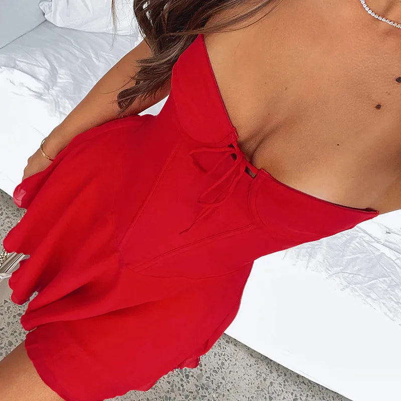 Strapless Mini Dress with Chest Tie Detail - Ainara