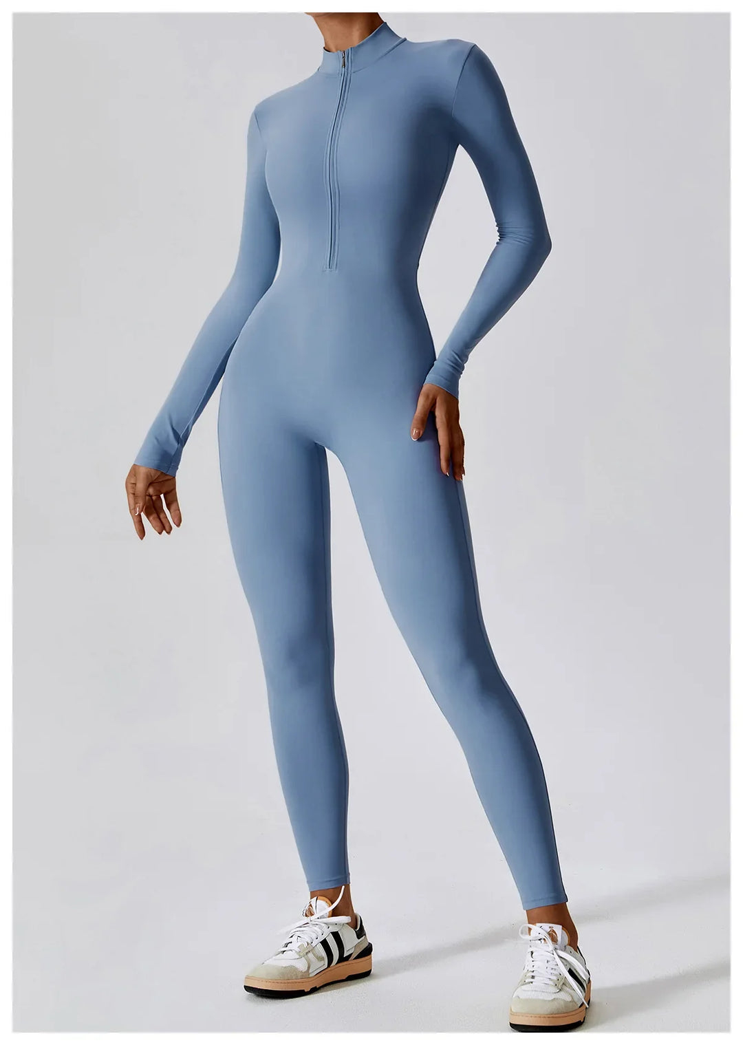 Short/long sporty fitted jumpsuit with shaping fabric and zipper closure - Andi