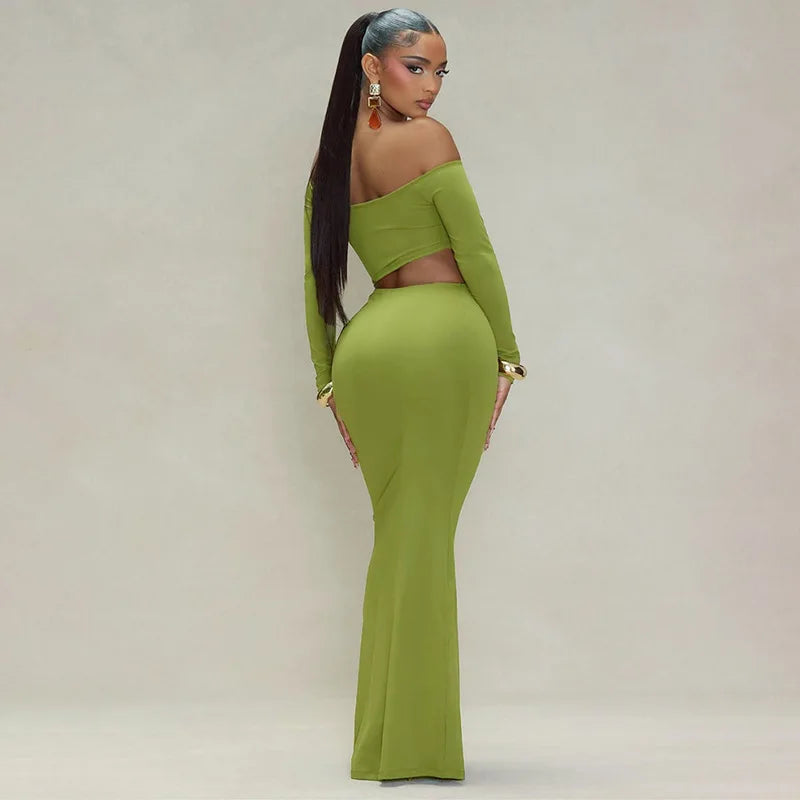 Maxi dress with exposed midriff and buckle design - Talia