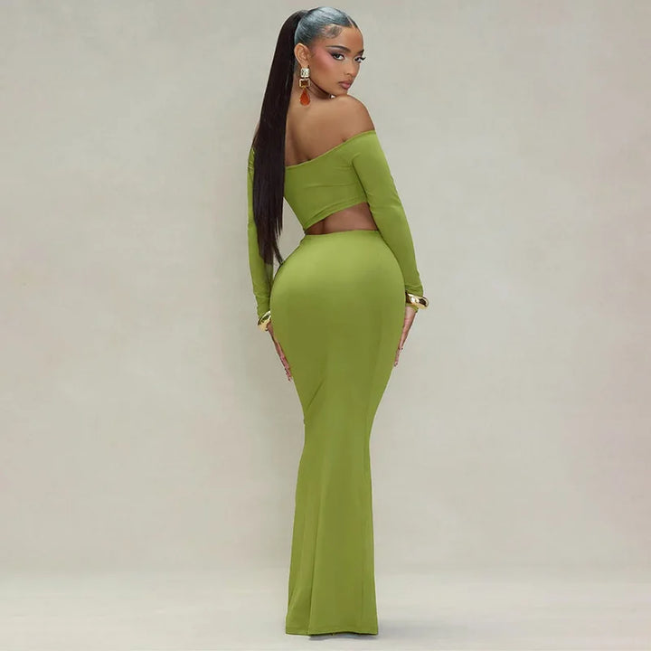 Maxi dress with exposed midriff and buckle design - Talia