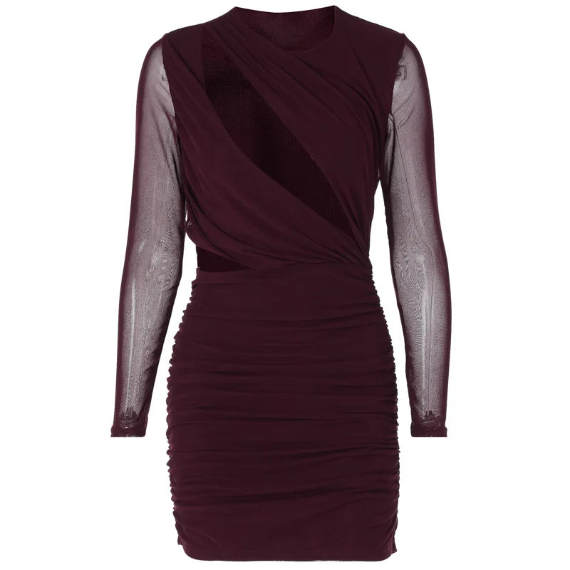 Ruched mini dress with cutouts and mesh sleeves - Hagar