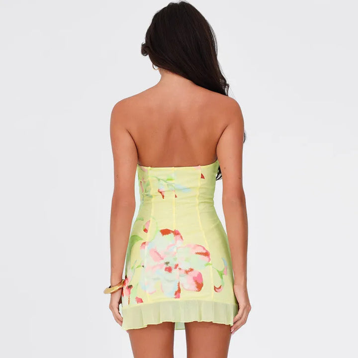 Floral Strapless Mini Dress with Ruffle Detail - Alexa