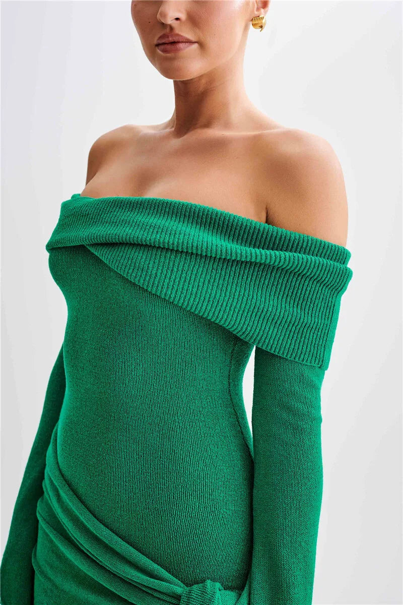 Knitted mini dress with off-shoulder tie design - Karin