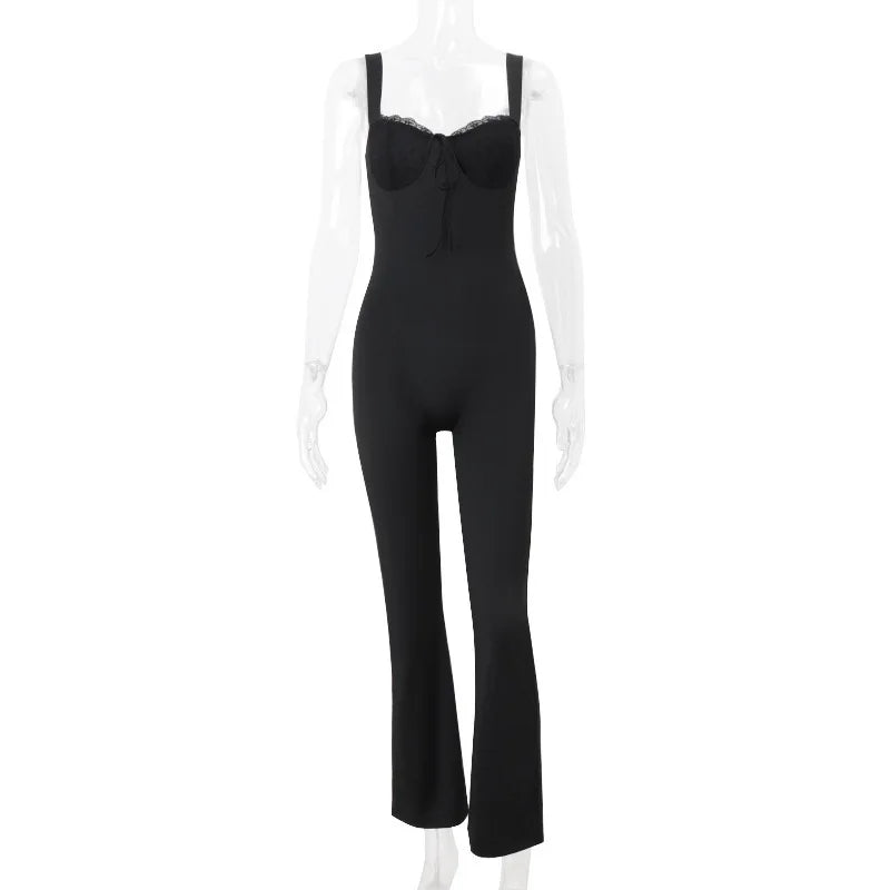 Long lace jumpsuit with shaping fabric and open back - Mika