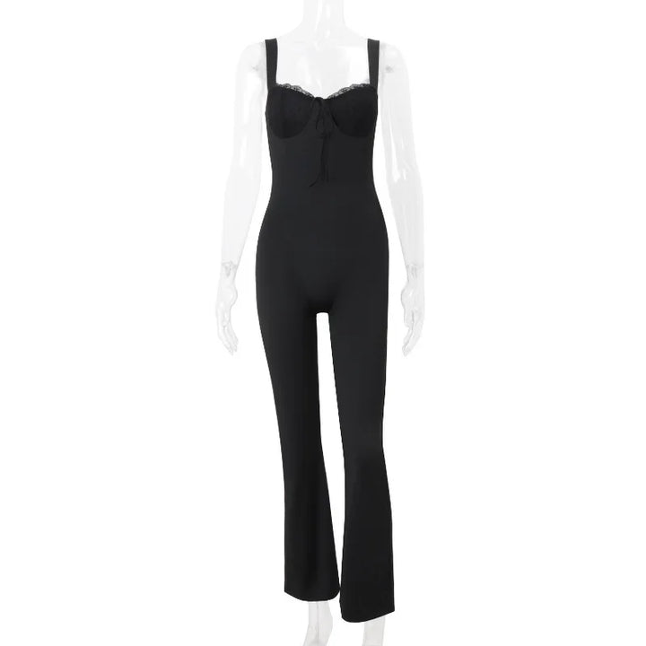 Long lace jumpsuit with shaping fabric and open back - Mika