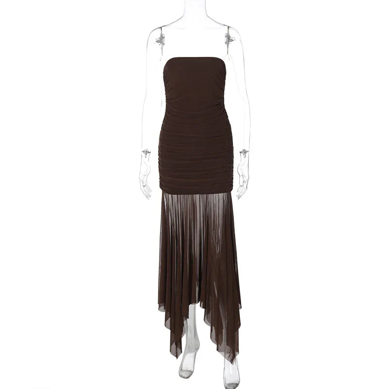 Strapless Maxi Dress with Chiffon Detail - Sicily