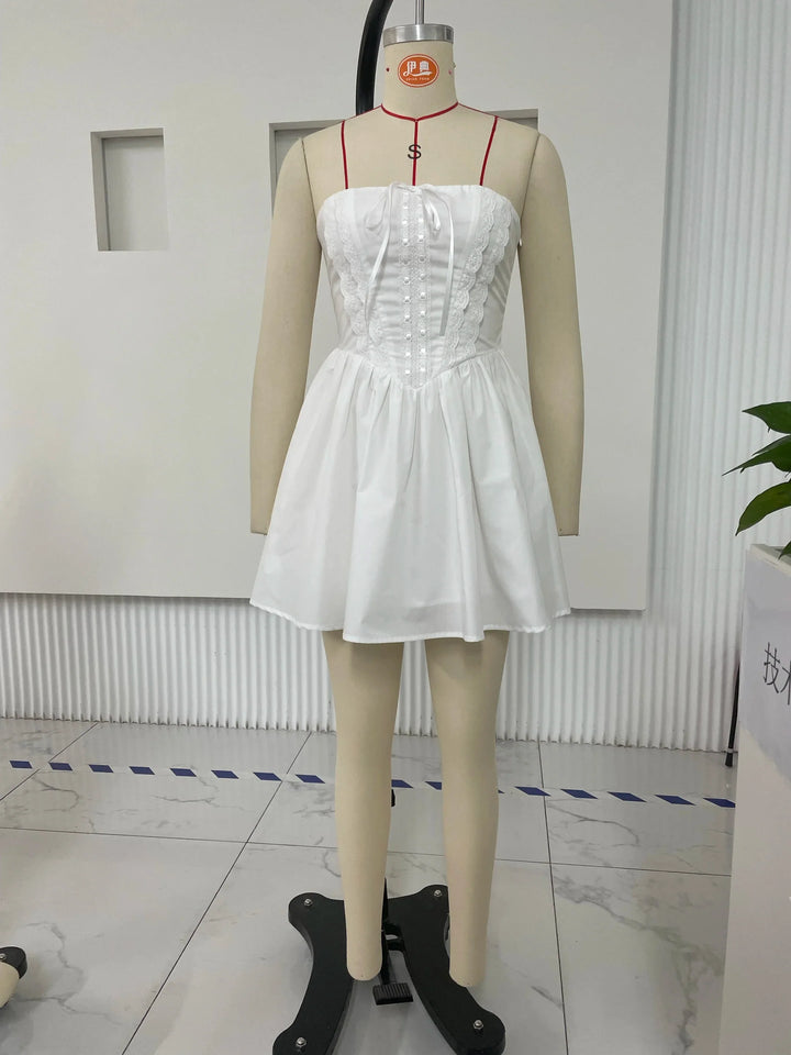 A-Line Mini Dress with Back Tie for Waist Fit, Country Style - Reya