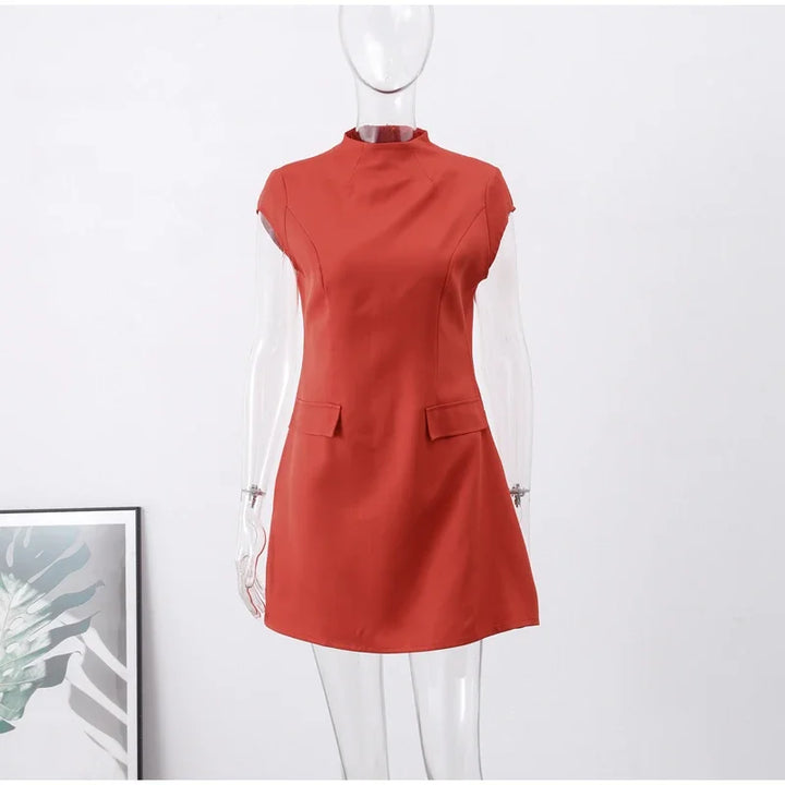 Tailored mini dress with hourglass silhouette and pocket decoration - Nils