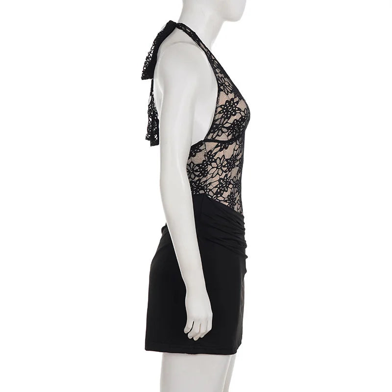 Mini pleated dress with lace bodysuit design - LISS