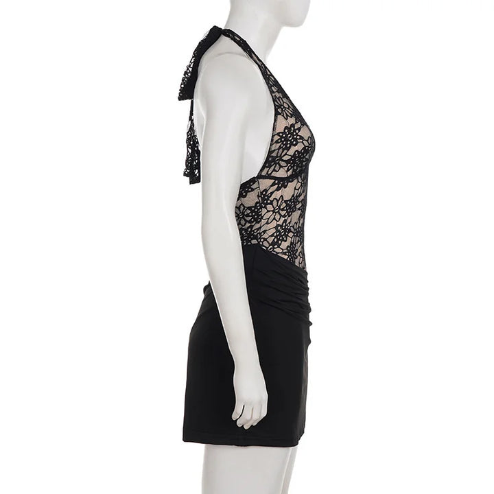 Mini pleated dress with lace bodysuit design - LISS