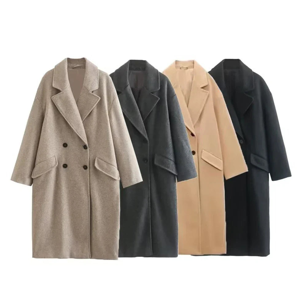 Long Tailored Wool Coat with Button Details - Paris