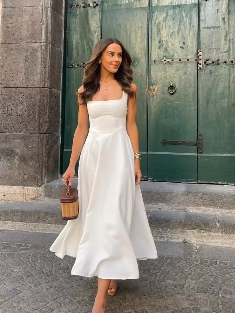 A-Line Satin Midi Dress - Violette