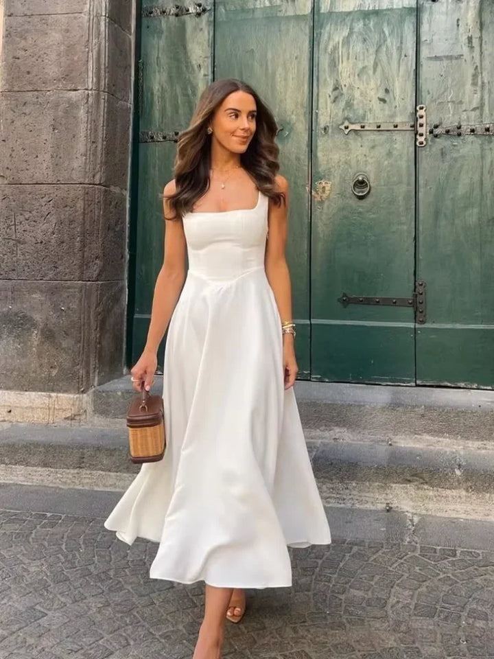 A-Line Satin Midi Dress - Violette