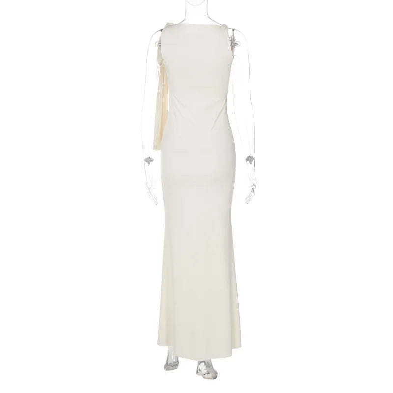 Elegant Maxi Dress with Shoulder Tie - Yolanda