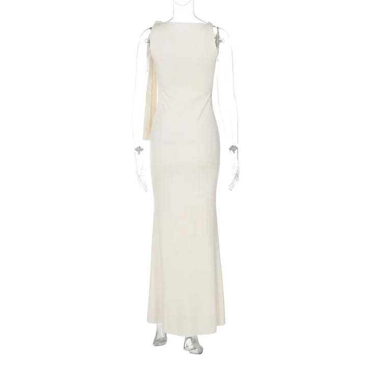 Elegant Maxi Dress with Shoulder Tie - Yolanda