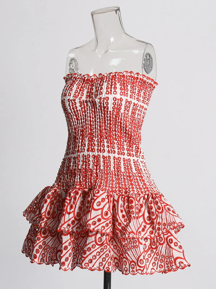 Strapless Mini Dress with Ruching and Ruffle - Diane