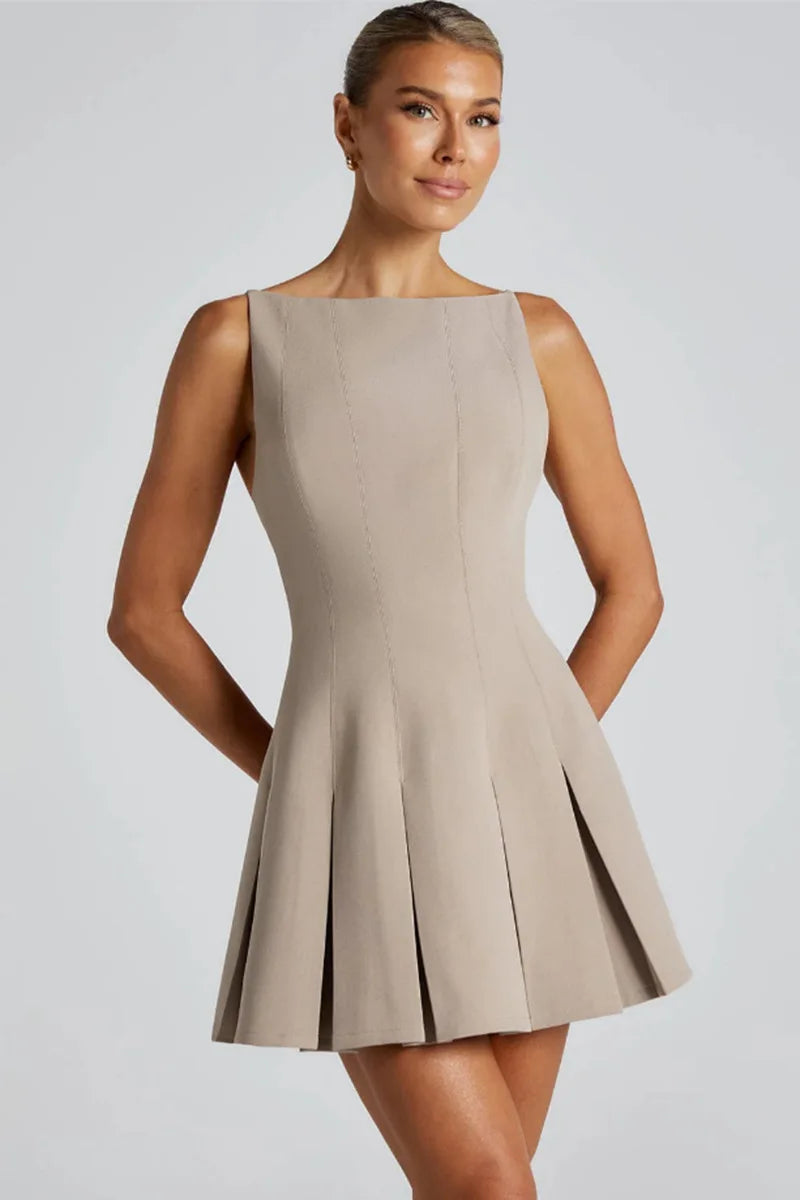 A-line Pleated Mini Dress with Open Back - Judith