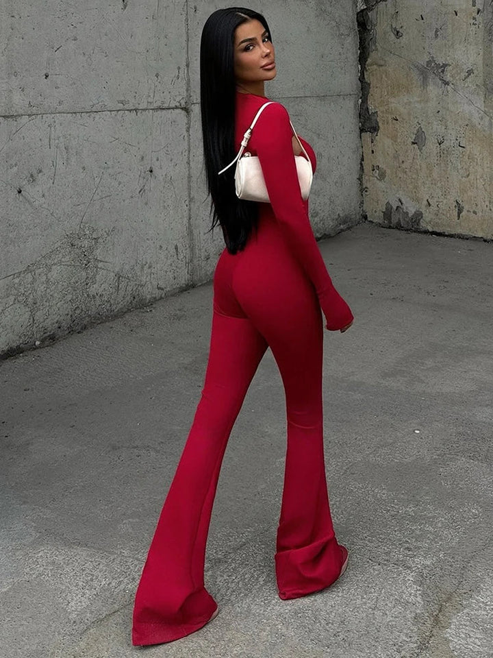 Pedal Pusher Jumpsuit with Shaping Fabric and Overlay Design - Vini