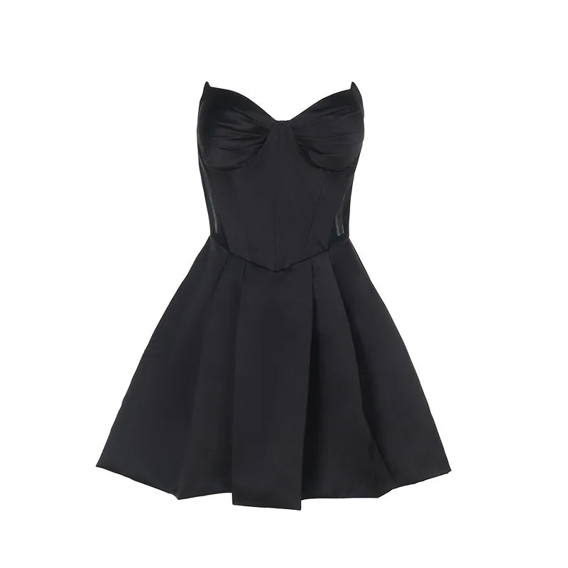 Strapless satin mini dress in A-line cut - Alina