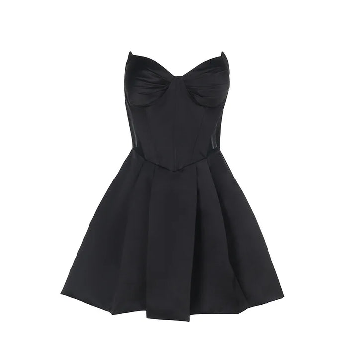 Strapless satin mini dress in A-line cut - Alina