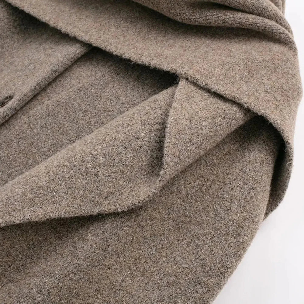 Wool Coat with Scarf Design, Button and Pocket Details - Lorenzo