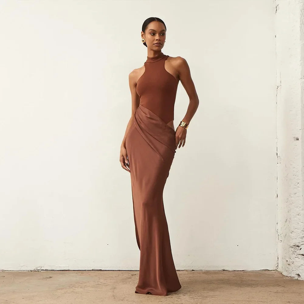 Maxi Dress with Fitted Bodysuit and Satin Skirt - Maris