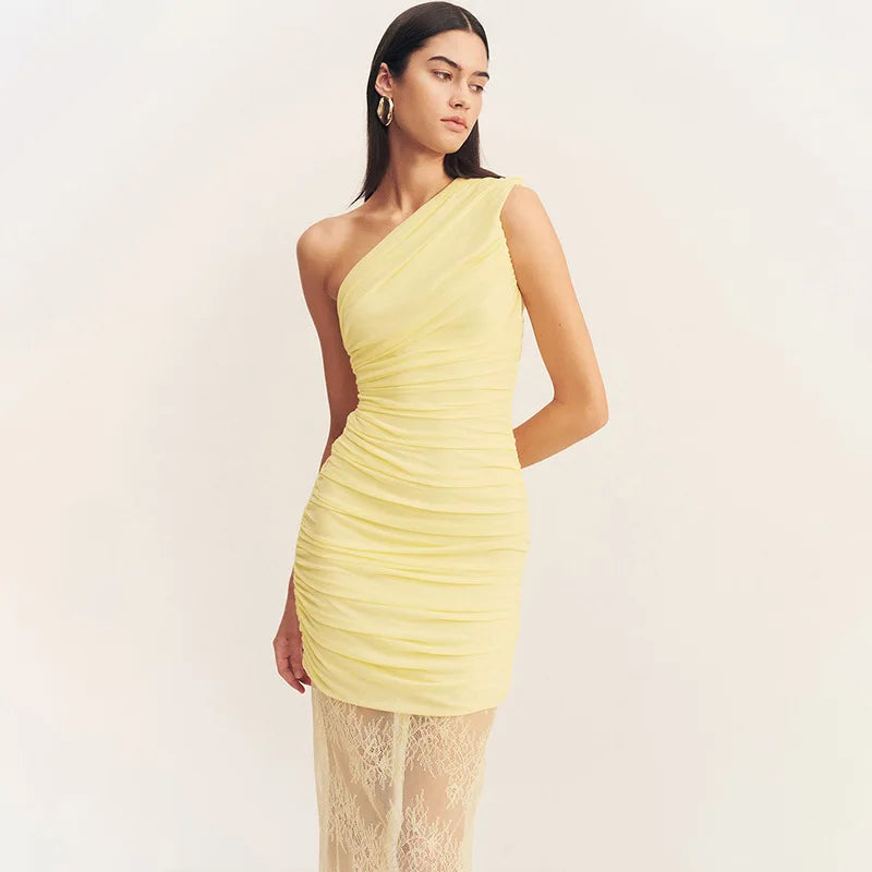 Maxi dress with ruching and lace design - Ameriza