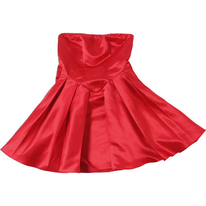 Strapless satin mini dress in A-line cut with back bow detail - Taisia