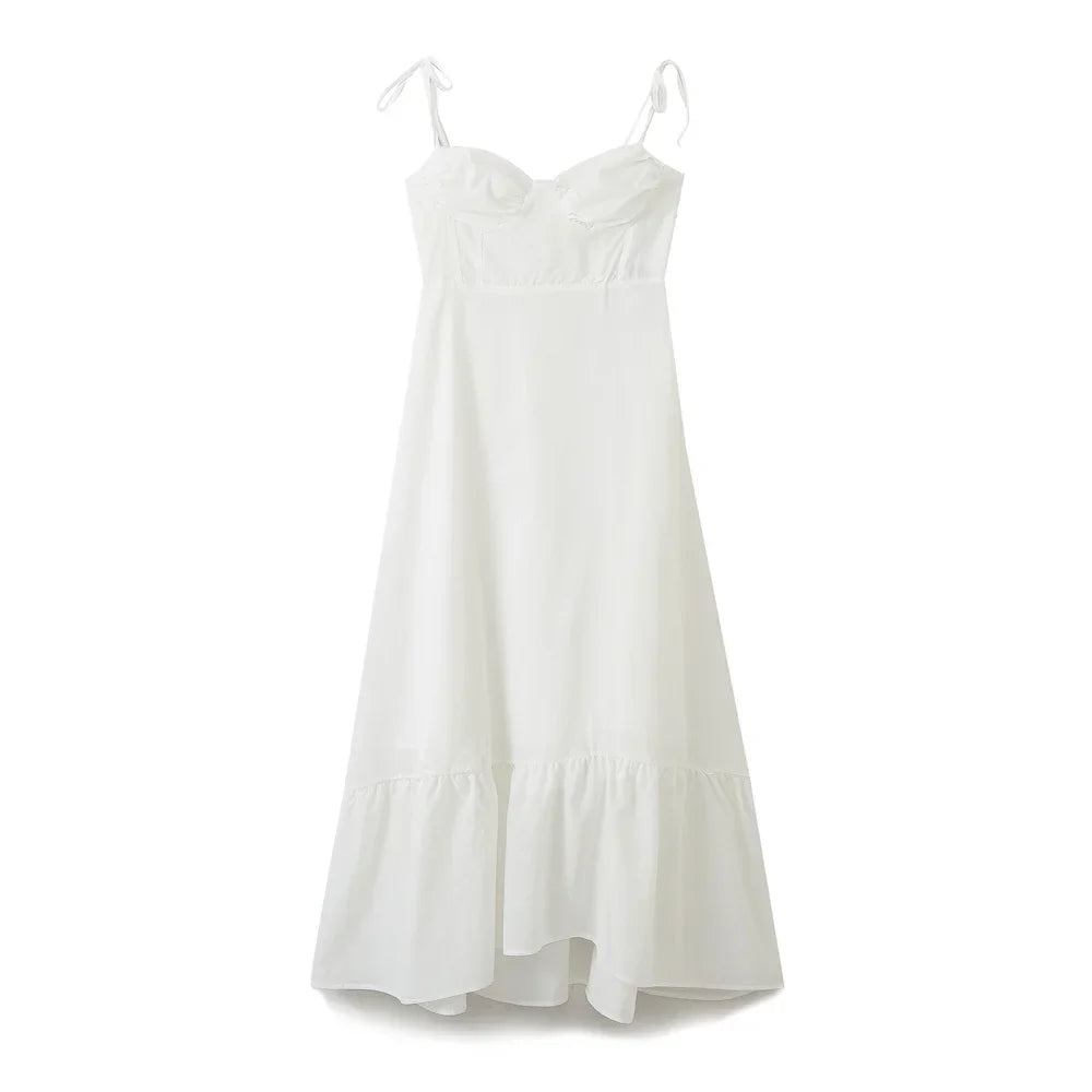 Ruffled Maxi Dress with A-Line Cut and Tie Straps - Allie