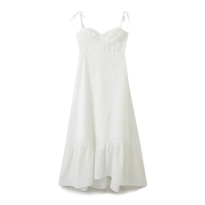 Ruffled Maxi Dress with A-Line Cut and Tie Straps - Allie