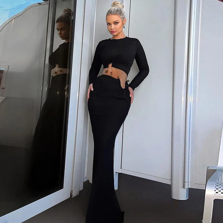 Two-piece set with top and maxi skirt with buckle design - Jessica