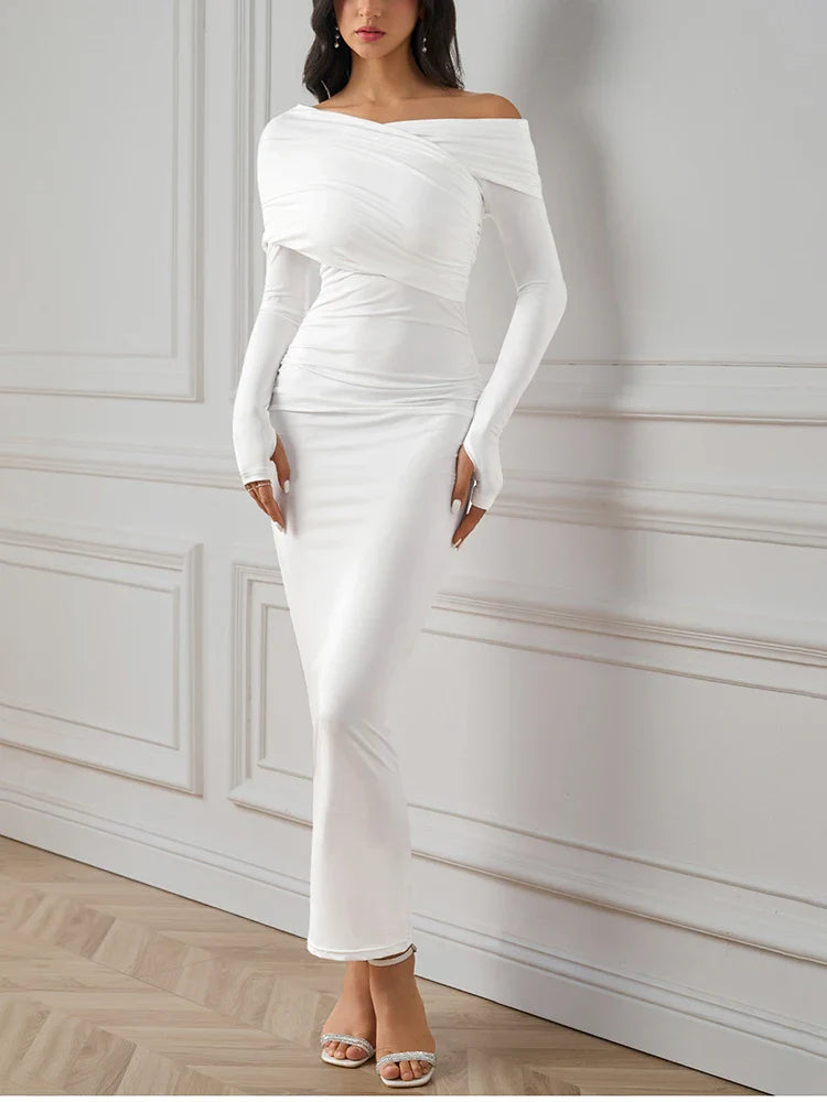 Maxi Dress with Ruching and One-Shoulder Design - Sharala
